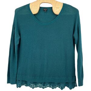 Torrid Teal Scoop Neck Knitted Sweater Lace Peplum Career Workwear Size‎ 2